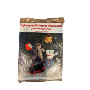 NEW Pom-O-Craft 4 Pompon Pompon Christmas Ornaments 1978 NeedleMagic 7809 Sealed